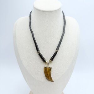 Vintage Tiger Eye Pendant Elegant Black and Gold Necklace
